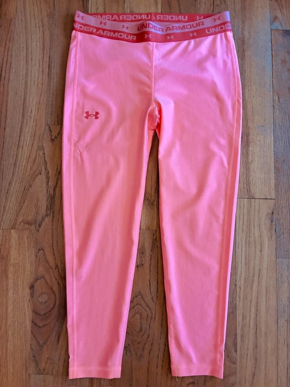 Under Armour Girls HeatGear Neon Orange Coral Ankle Crop Leggings Large
